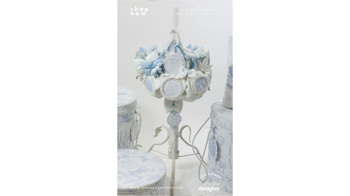 Lumânare botez băieți Blue Animals Safari Dream alb cu accente bleu și animale exotice 4